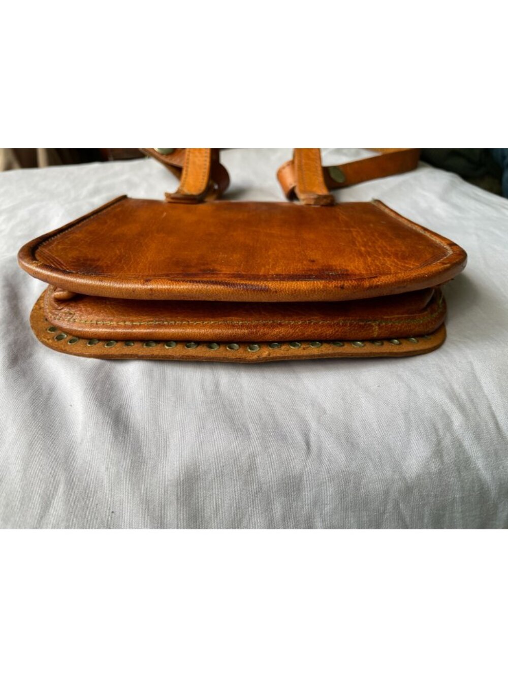 Vintage Moroccan Berber Leather Guerrab Bag Coin Studded Water Carrier 6x8 - Picture 6 of 14